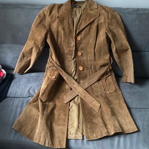Vintage 100% leather suede trench - cognac/caramel brown